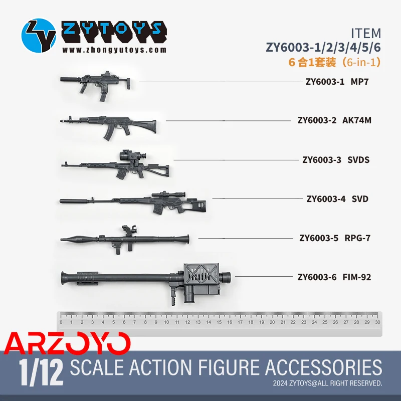 ZYTOYS ZY6003 1/12 Scale Gun Weapon Set ABS AK74M SVDS SVD RPG-7 FIM-92 Model Accessories Fit 6'' Soldier Action Figure Body