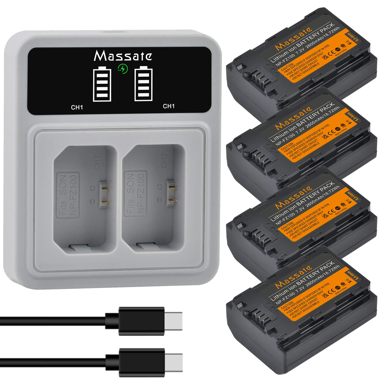 

Massate NPFZ100 NP-FZ100 NP FZ100 Battery +USB Dual Charger for Sony Alpha A7III A7R III A9 Alpha 9 A7R3 A7R4 A7M4 A6600 A6700