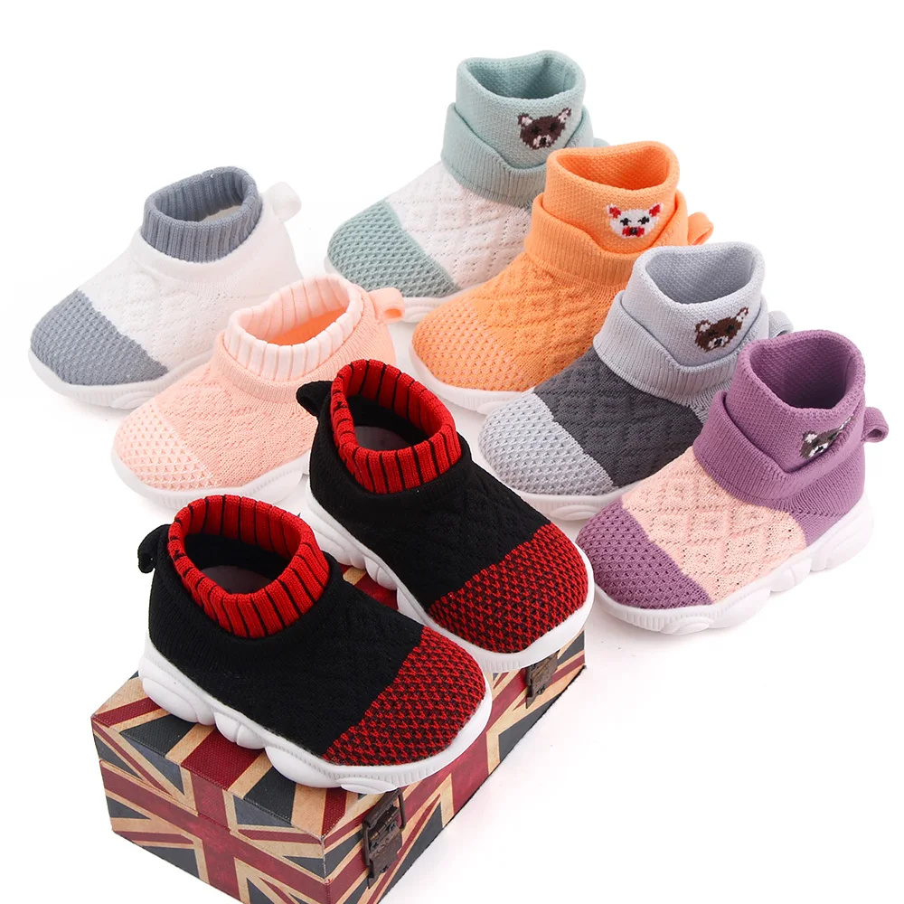 Kid Sock Shoes Ankle-covered Spring and Autumn 2023 New Fashion 1-3 Years Baby Indoor Walking Shoes Soft Cotton and Rubber Sole