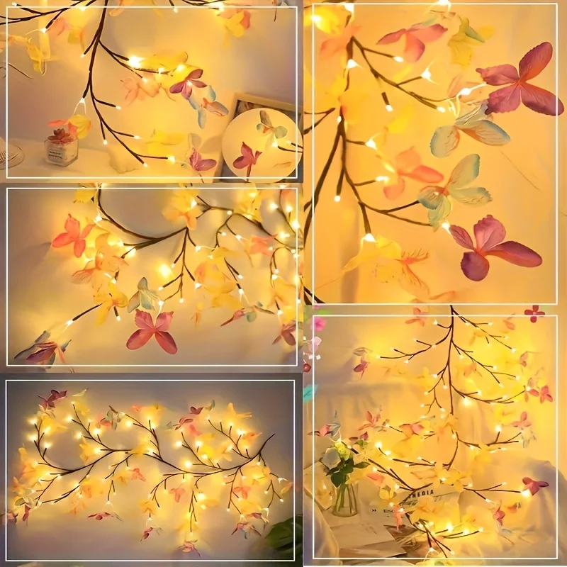 1pc Willow Vine Light With Butterfly Tree Branch Light 8 Modes 30led USB Operated Fairy Light For Home Party Holiday Decoration