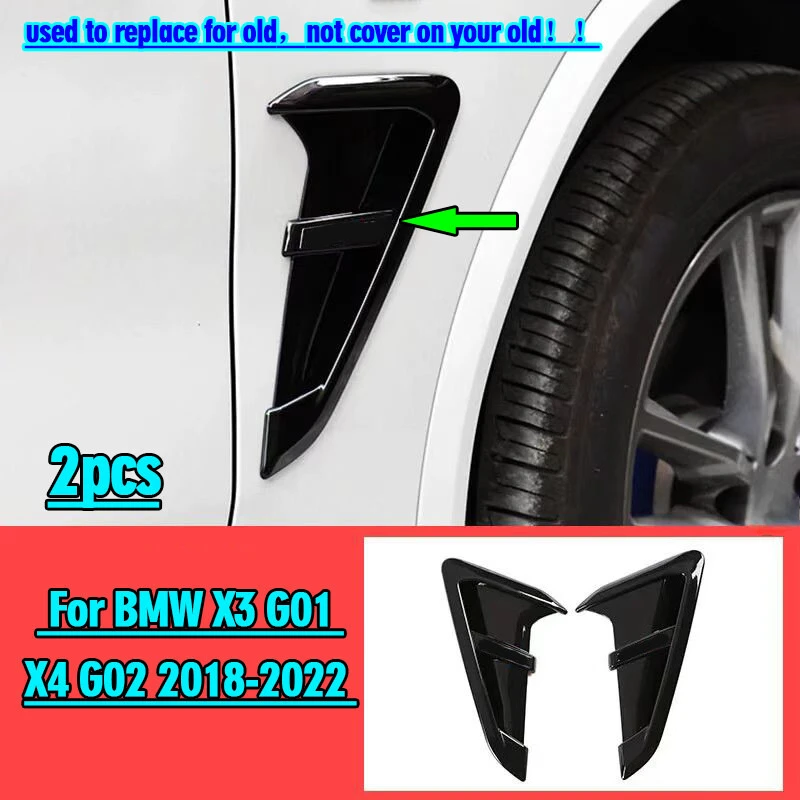2x Glossy Black ABS Side Fender Air Vent Outlet Trim For BMW X3 G01 X4 G02 18-22