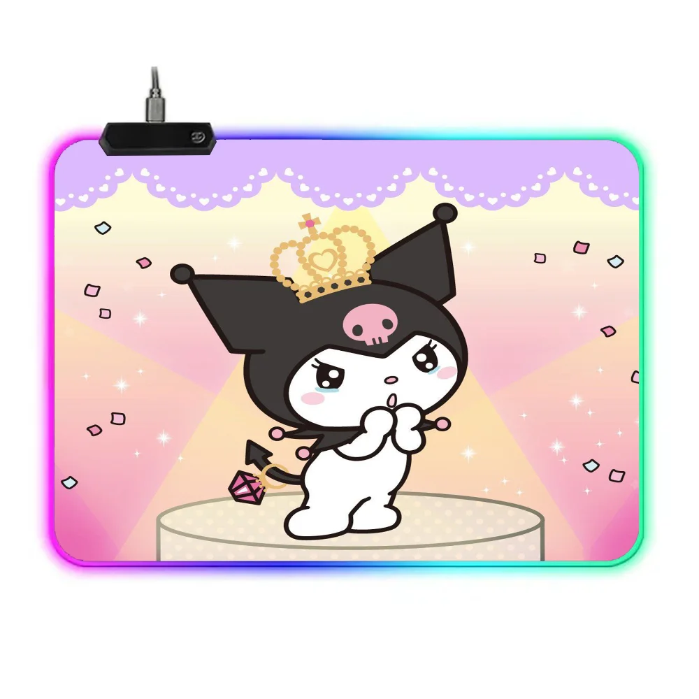Cartoon K-KuromiS Mousepad RGB Small Size Gaming Mouse Pad With LED Light Desk Mat Super Smooth Non-slip Rubber Bottom
