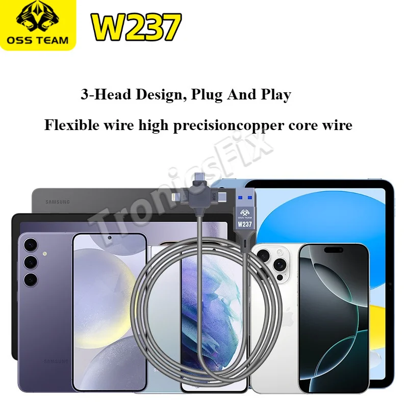 OSS W237 engineering cable supports one click access to DFU, high-precision copper core 3-Head Design, mobile phone repair tool