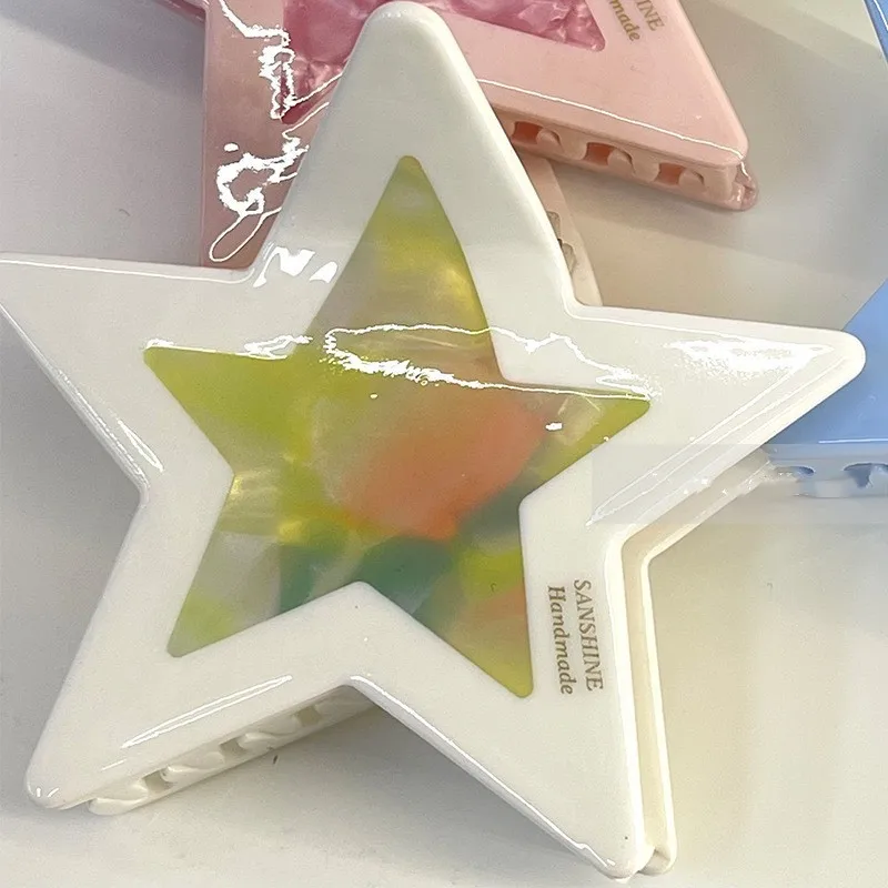 Muweordy Y2K Star Hair Clips Acetate Hair Claw Clips Korea Large Claw Clip Cute Hair Claws Pentagram Hair Accessories for Girls