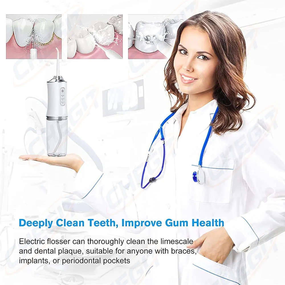 New Portable Oral Irrigator Dental Water Flosser USB Rechargeable Water Jet Floss Tooth Pick 4 Jet Tip 220ml 3 Modes image 6