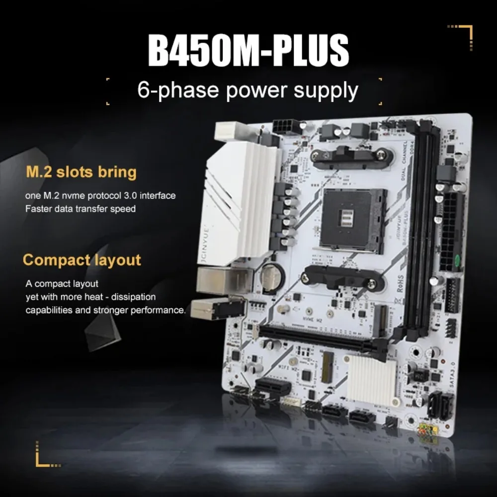 اللوحة الأم JGINYUE B450M PLUS ARGB AM4 تدعم Ryzen 2000-5000 CPU EXPO PC المكتبي DDR4 M.2 NVME