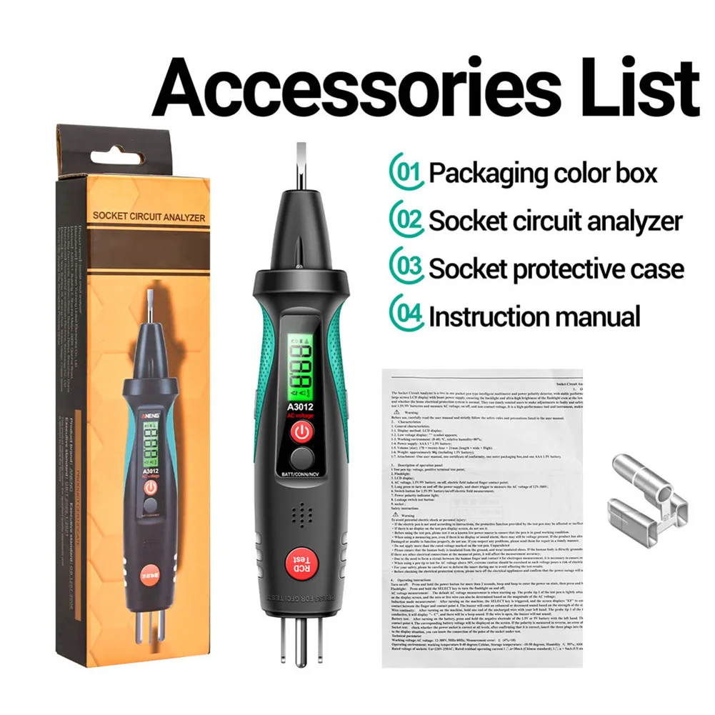 A3012 Socket Circuit Analyzer Smart Test Pen Multi-function Digital Socket Meter Hand Tools Power Tools Accessories