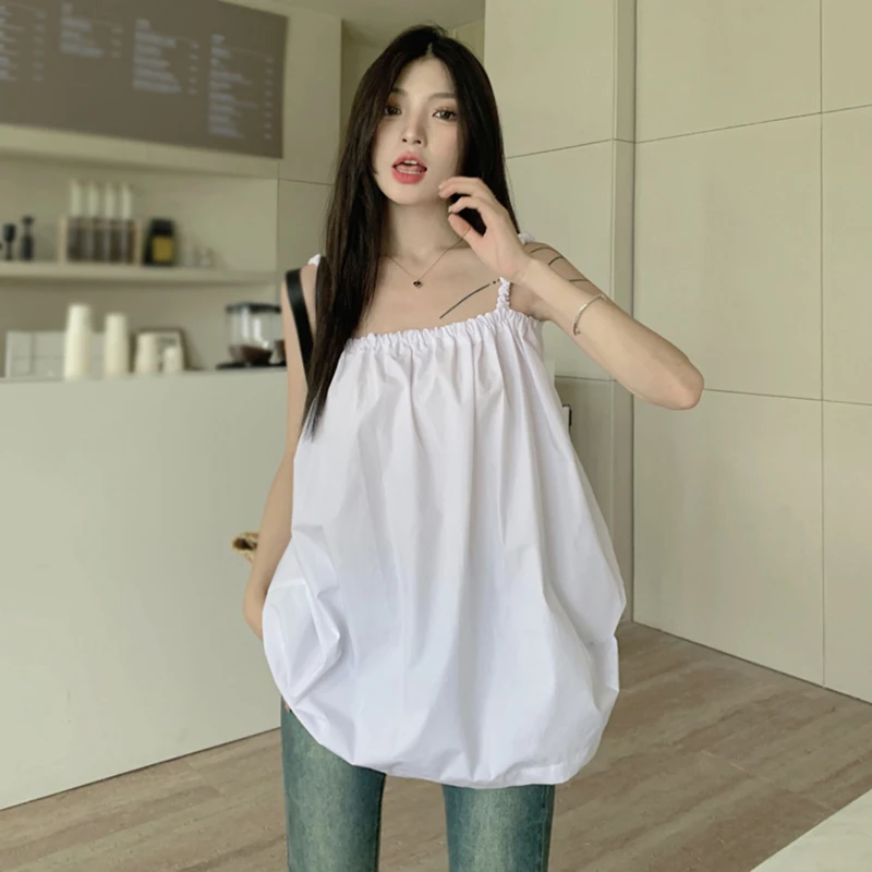 Women\'s Shirt Summer Korean Version Solid Colour Backless Lace Casual Fashion Holiday Style Sleeveless Tank Tops Shirt