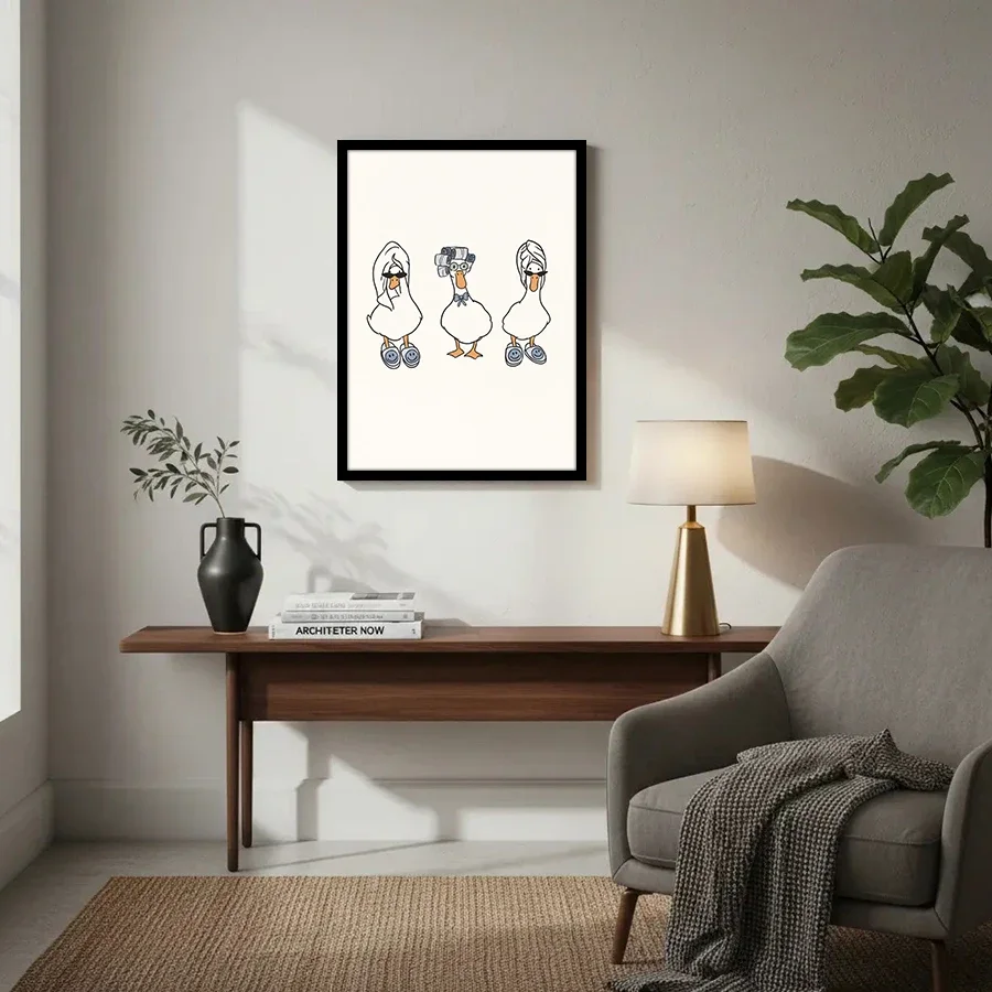 Multiple sizes 1pc frameless Large size Canvas Painting,Cute Spa Duck Wall Art Poster Funny Cartoon Goose Canvas Print Minimalis