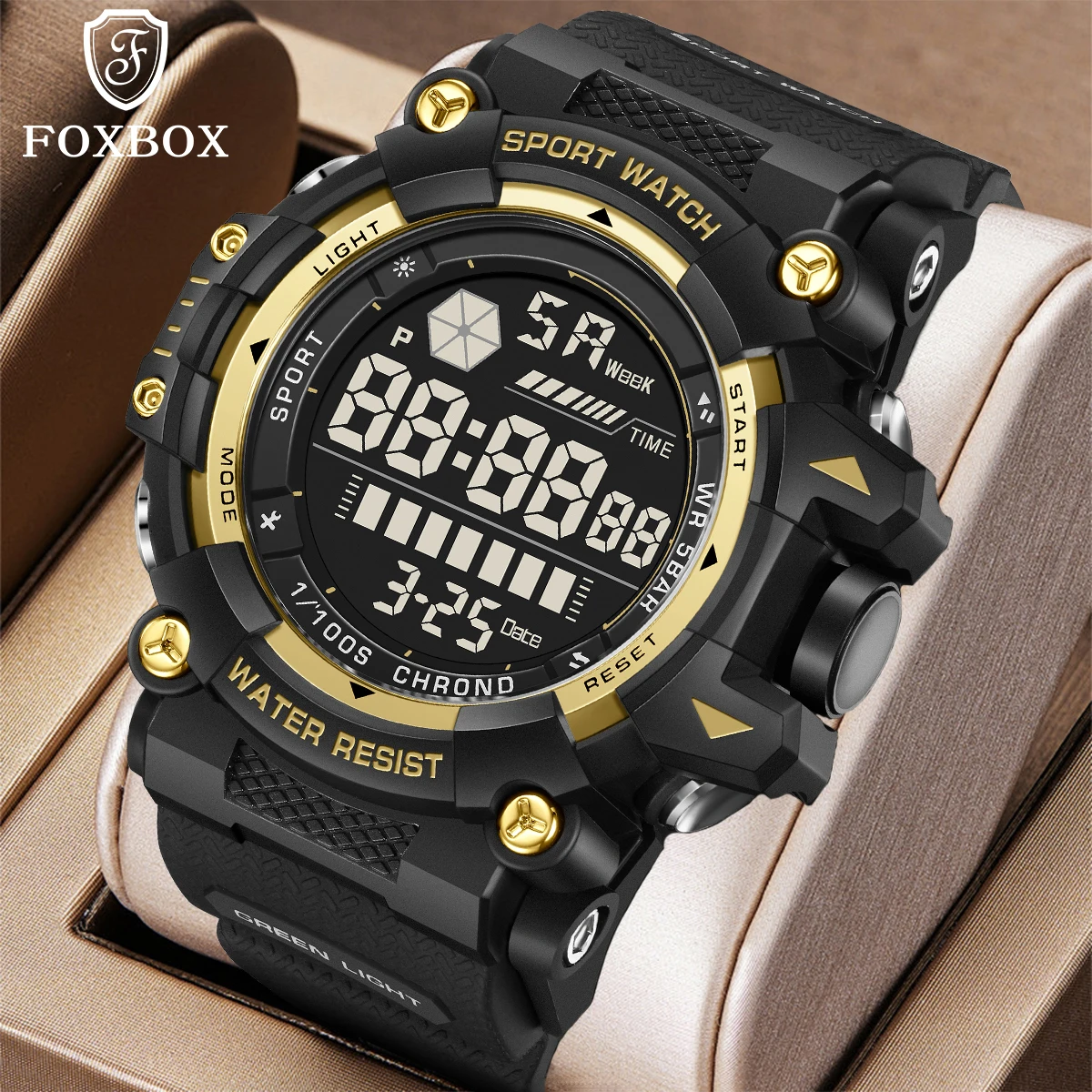 FOXBOX Military Casual Sport Electronic Man Watch Silicone Strap Outdoor Digital Wristwatch 30M Waterproof Fashion Alarm Watches