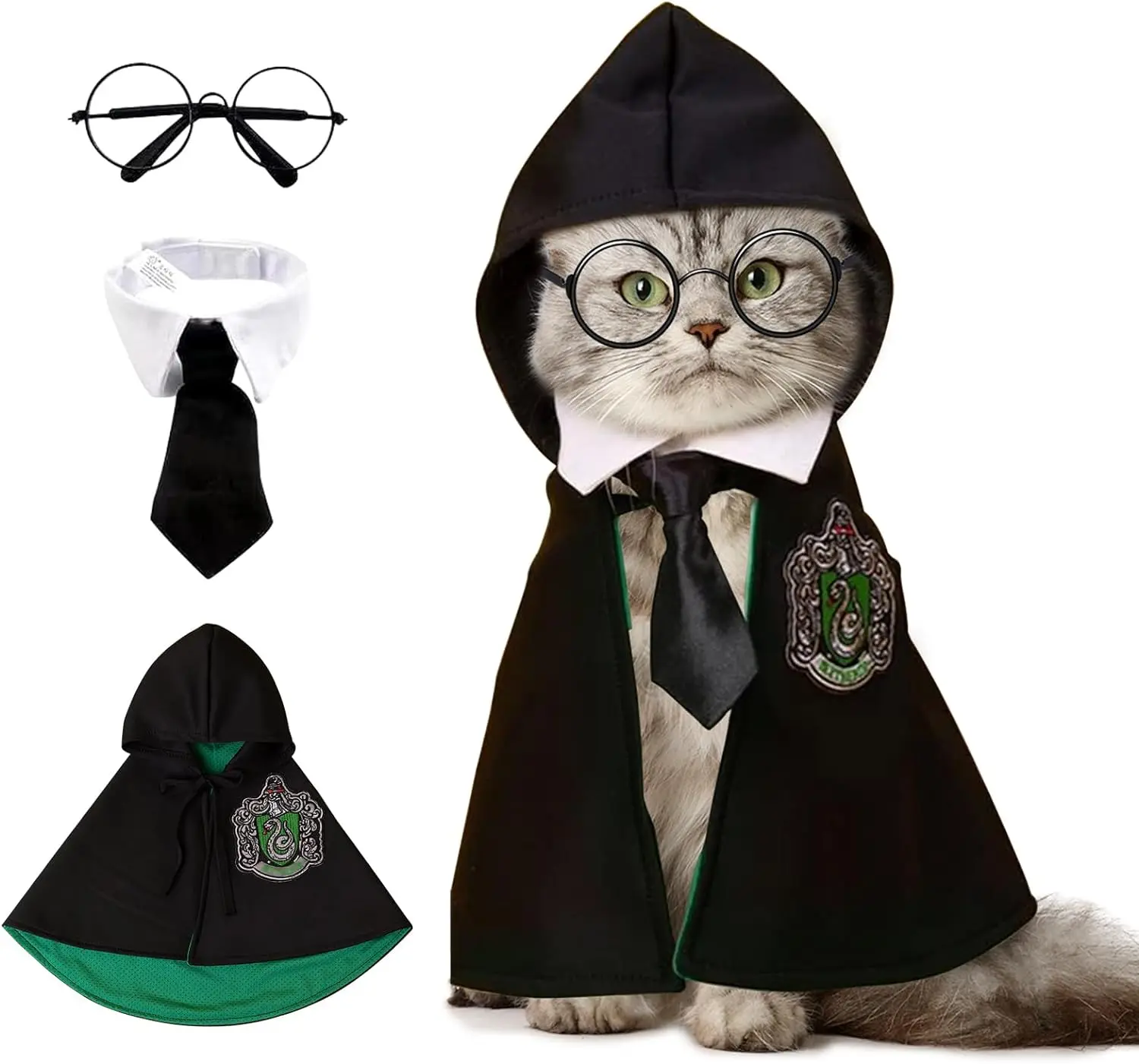 Dog Costume Pet Cat Cosplay Cloak College Pet Clothes Small Magic Cloak Spring and Autumn Clothes Glasses Necktie Dog Pet Shawl