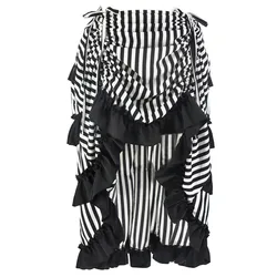 Black And White Striped Asymmetrical Ruffle Long Sexy Steampunk Pirate Skirt Gothic Skirts For Woman Vintage Victorian Clothing