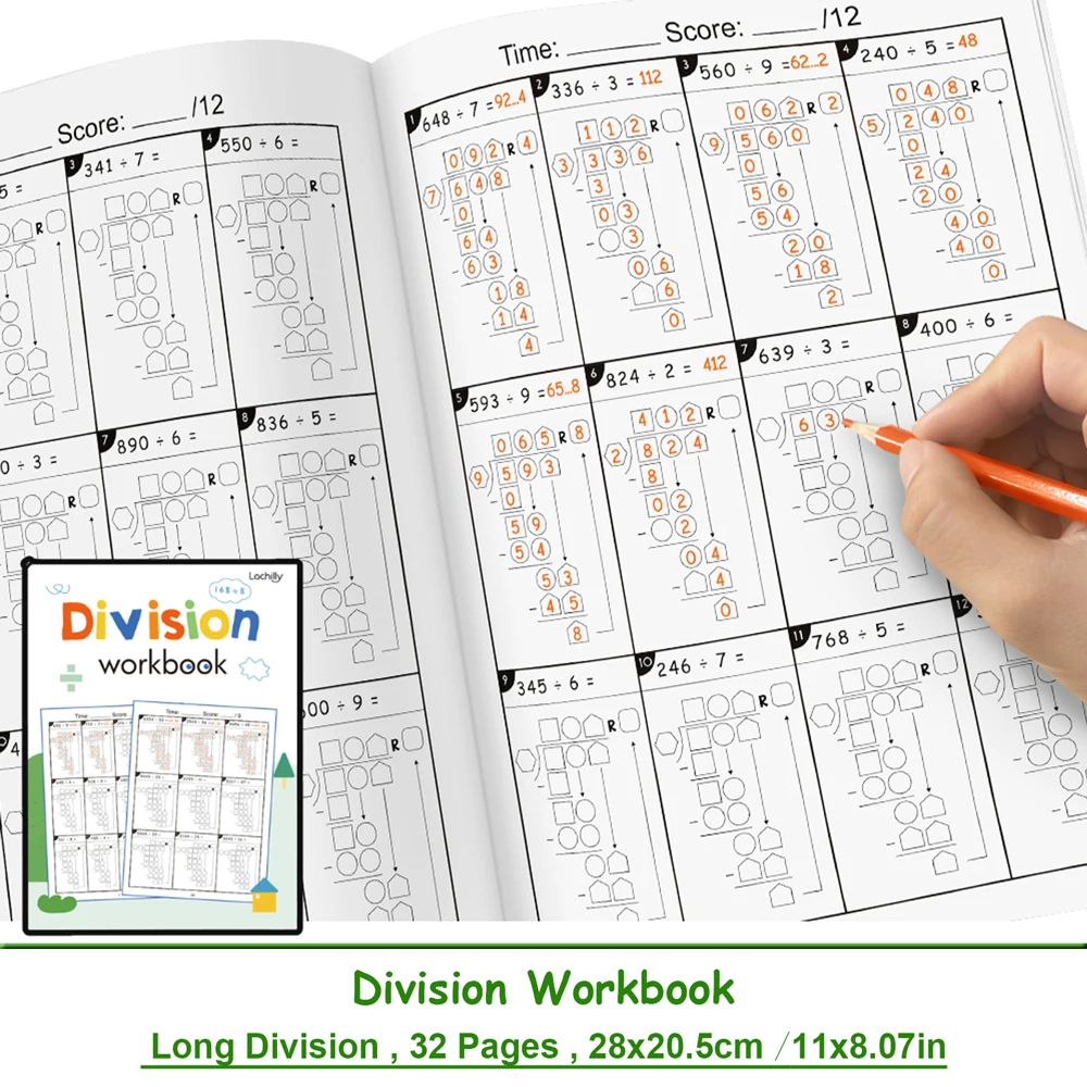 Long Division Math Workbook for Kids Learning Mathematics Arithmetic Educational Practice Book Homeschool Classroom Test Books