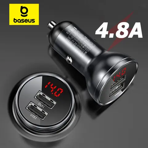 Baseus 합금 자동차 충전기 Xiaomi 삼성 전화 자동차 충전기에 대한 듀얼 USB 빠른 충전기 4.8A 24W 빠른 충전