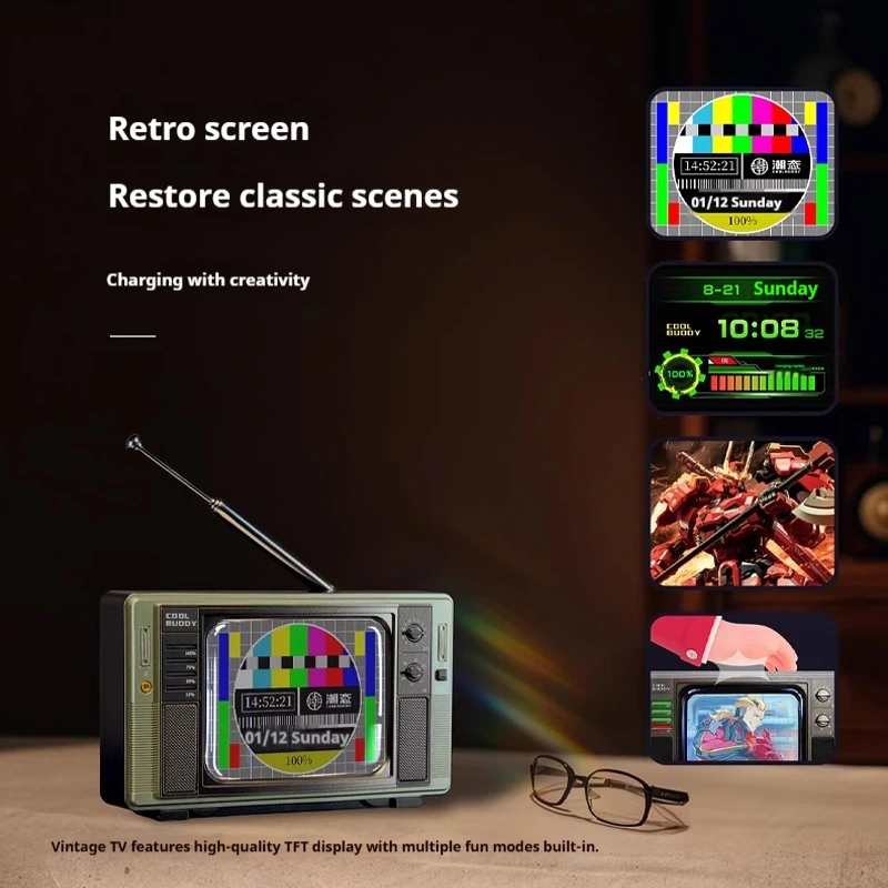 Retro TV Power Bank 10000mAh with Built-in Cable