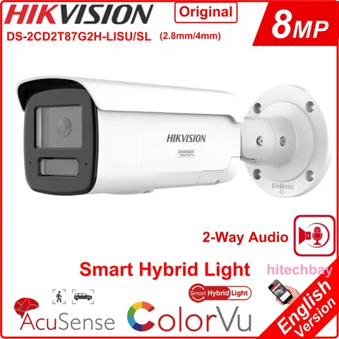 Hikvision DS-2CD2T87G2H-LISU/SL 8MP 4K ColorVu Smart-Hybrid-Light AcuSense IP Bullet Network Camera 2-Way Audio PoE Outdoor