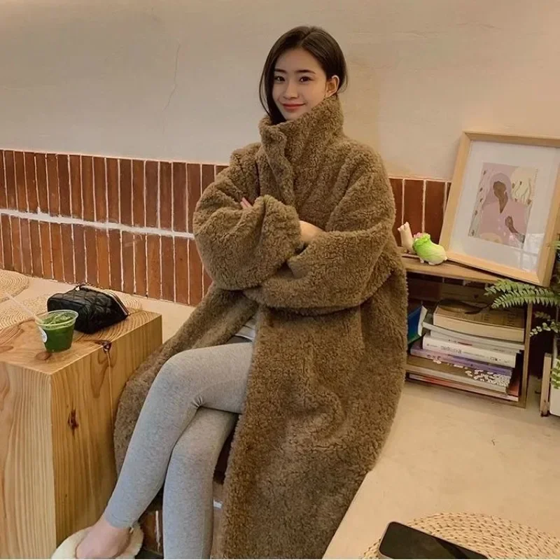 Women Winter Leisure Thicken Warm Outcoat Loose Temperament Environmental Fur Coat Female Fashion High-Grade Lamb Wool Outwear