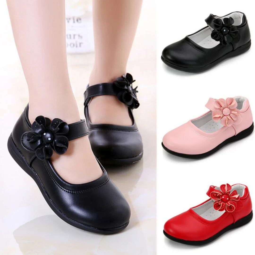 Kids Summer Bow-knot Black Student Sandals Fashion Girls Leather Shoes for Children Wedding Dress Princess School Shoes