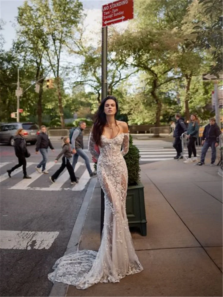 

Vestidos De Novia Elegantes Lujo Кружевное свадебное платье Vestido Sirena Manga Larga Con Корсет Noiva Casamento Гражданский заказ Gelinlik