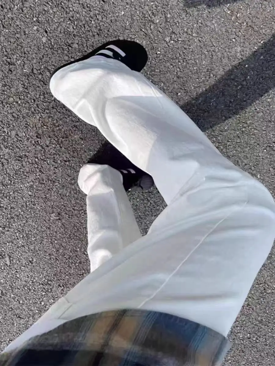 

White Bell Bottom Jeans Men's Spring Summer High Street Slimming Leg Lengthening Cool Straight Leg Casual Jeans