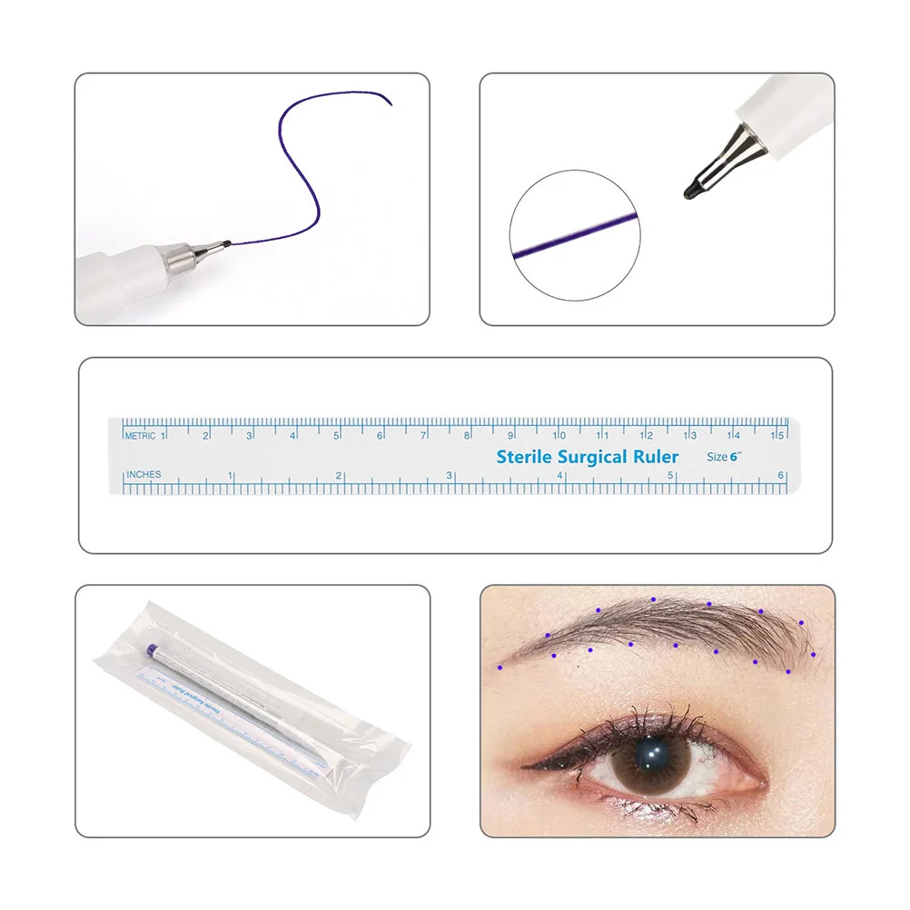 Rotulador de cejas de posicionamiento de papel azul de 0,5mm, suministros de mapeo de tatuaje, regla de plástico, marcadores de piel de labios y cejas, herramientas de revestimiento portátiles