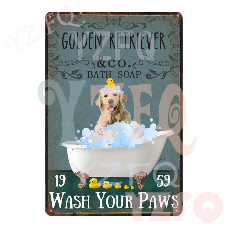 Wash your Paws Vintage Metal Tin Sign Animal Bath Shop Plates For Wall Home Decor Bar Club Poster Gift 8x12 Inch KJ-0657B