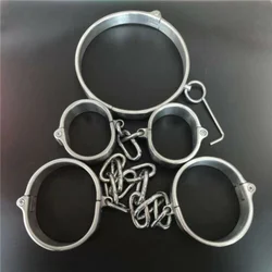 Screw Lock Stainless Steel Handcuffs Ankle Cuffs Neck Collar Restraint Shackle Manacle Bondage Adults SM Sexy Game for Couples