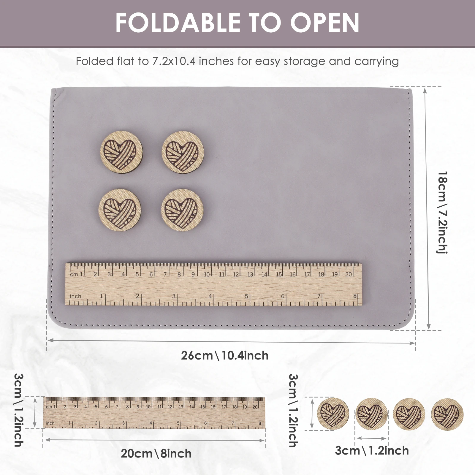 Chart Holder Knitting Tool Foldable Knitting Pattern Holder with Heart Shaped Magnets and Ruler 7×10.2 Inch Knitting Chart