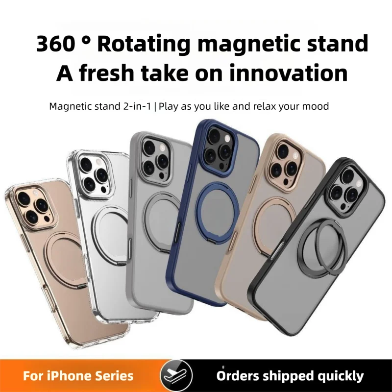 Funda de teléfono Original Magsafe para iPhone 17 Pro Max funda 16 15 14 Coque 360 ° Fundas con soporte giratorio, cubierta completa antihuellas