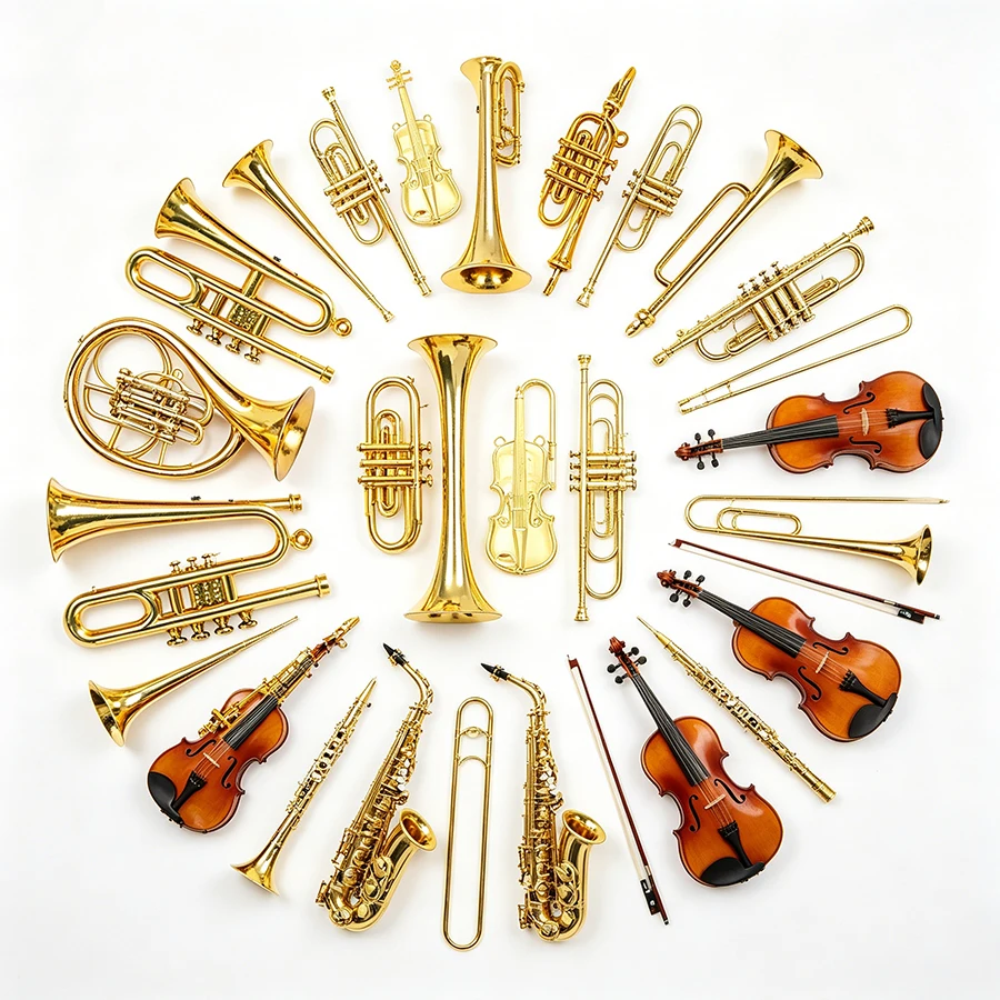 5/13/24PCS Mini Golden Musical Instrument Ornaments, Style Random Dollhouse Miniatures & Desktop Decorations