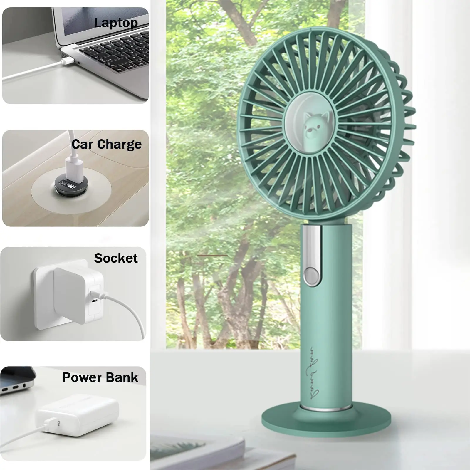 Handheld Fan Rechargeable Mini Portable Fans 3 Speed Mini with Base for Office Home Trip Sports