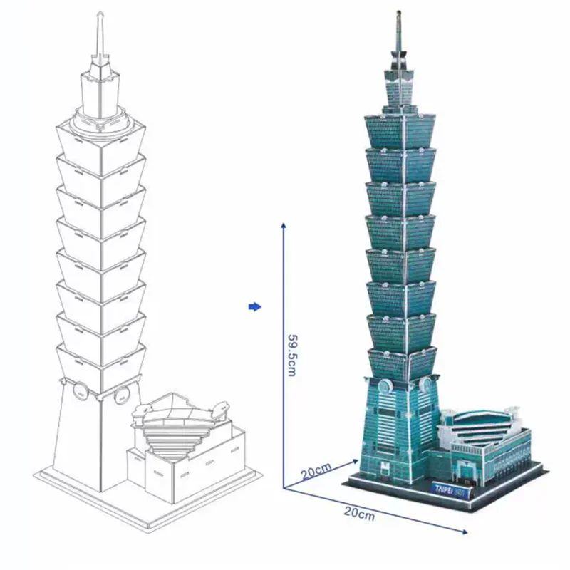 Taipei 101 China Taiwan Taibei Tall Edifice 3D Paper Puzzle Building Model Toy Architecture Boy Girl Friend Travel Birthday Gift