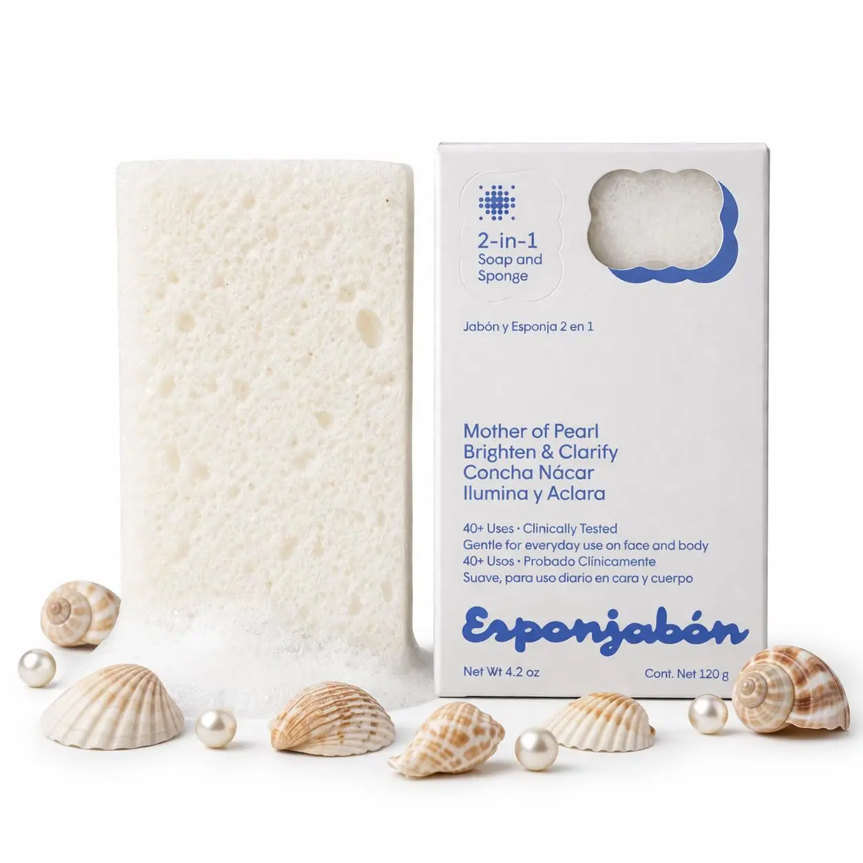 

Mother of Pearl Soap Sponge - Gentle Exfoliating Body Scrubber for Shower, Removes Dirt & Oil, Moisturizing for All Skin Types