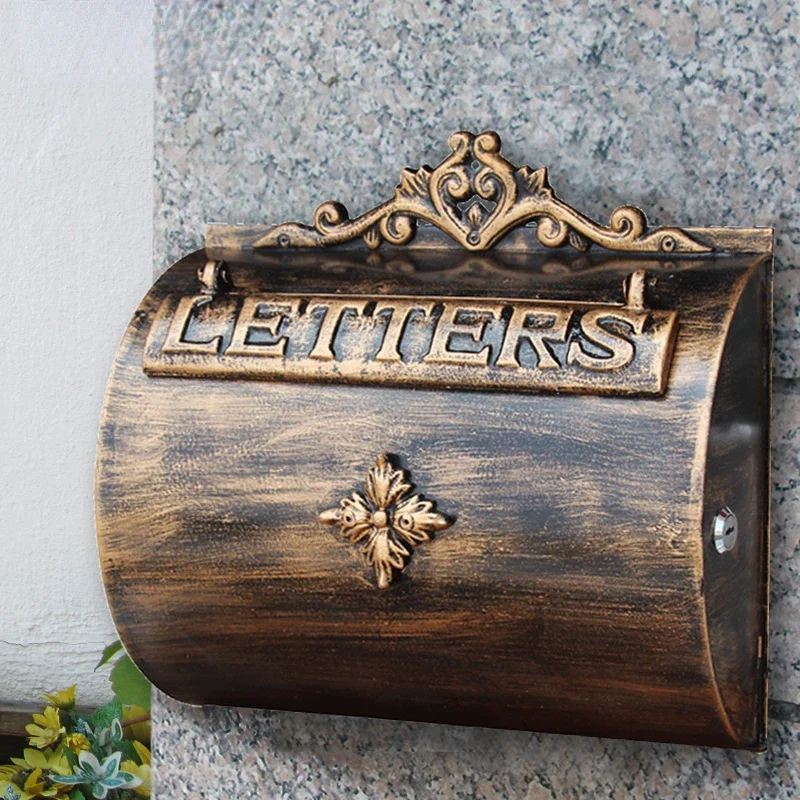 European Style Villa Wall-Mounted Letter Box-Room Exterior Wall-Mounted Mailbox Wrought Iron Post Box
