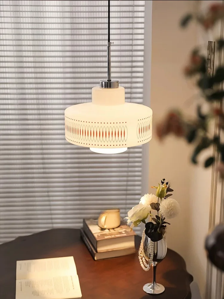 Nordic White Glass Pendant Light E27 Bulb Red Line