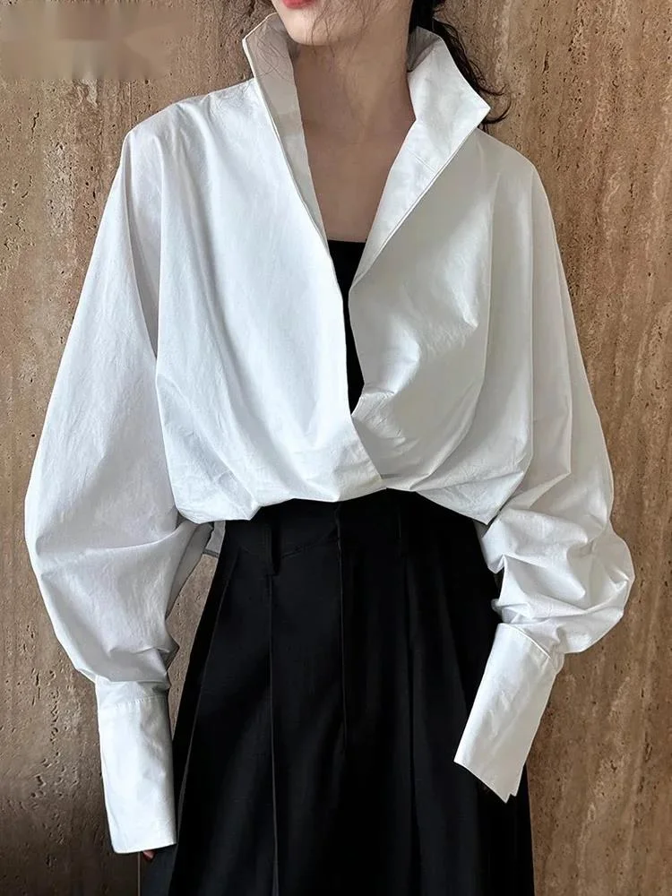 Women White Shaped Brief Big Size Elegant Blouse New V-neck Long Sleeve Shirt Fashion Tide Spring Autumn