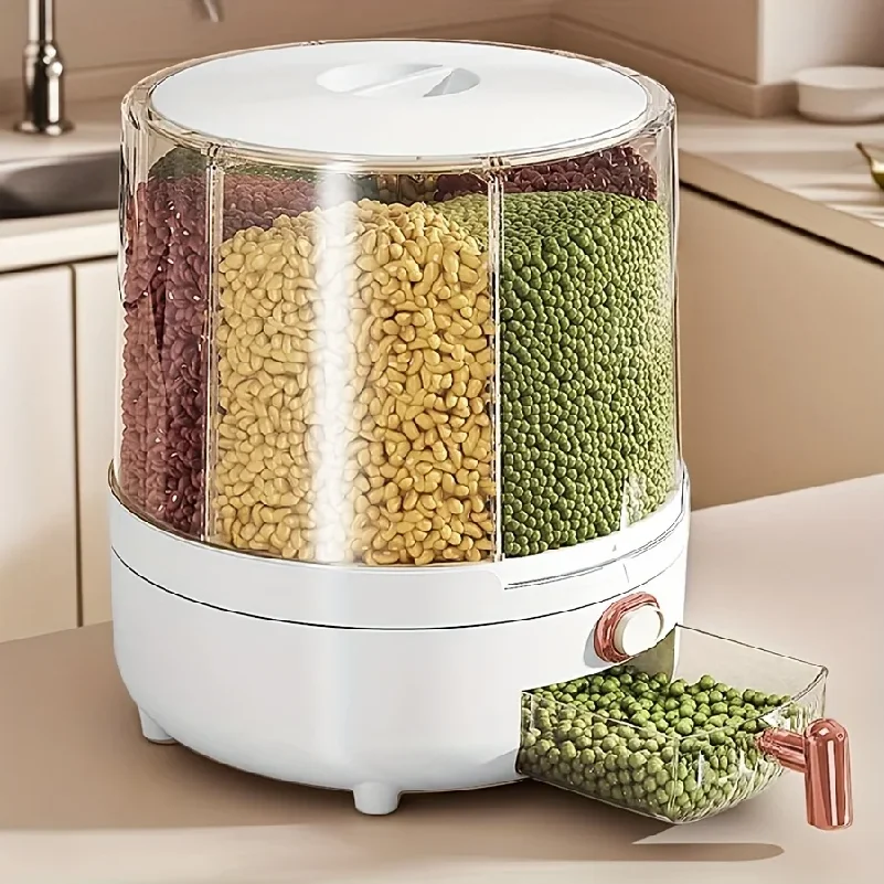 

2026 New 6-Compartment 360° Rotating Airtight Container Moisture Proof Cereal Candy Rice Kitchen Pantry Household Storage Holder