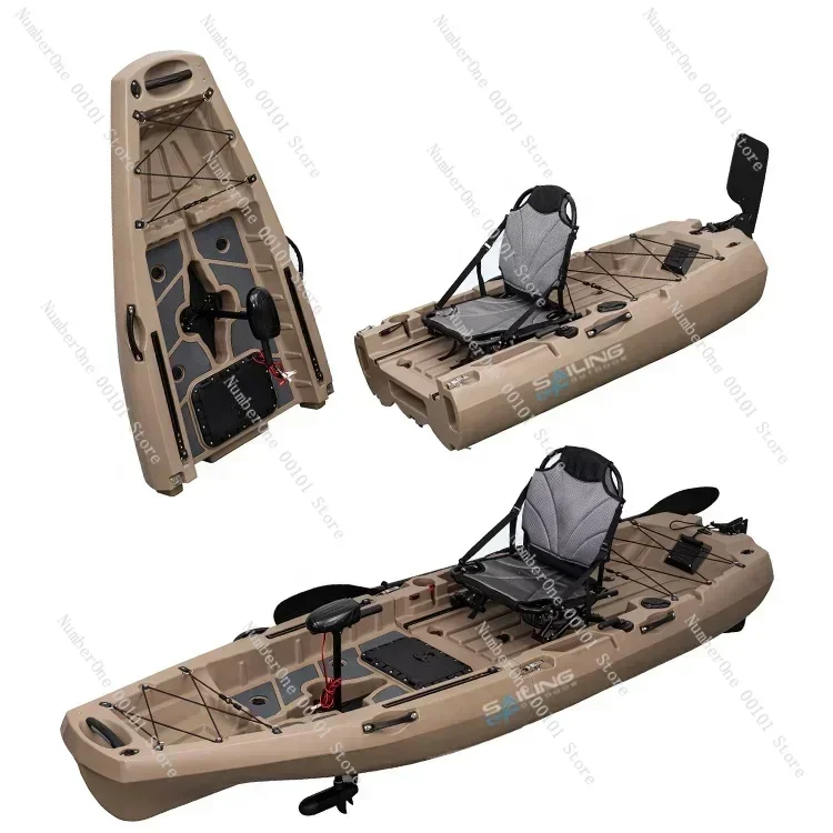 Plastic Single Seat 3m Sit On Top Folding Detachable Fishing Kayak 2 Piece Modular Canoe With Fin Pedal or Motor