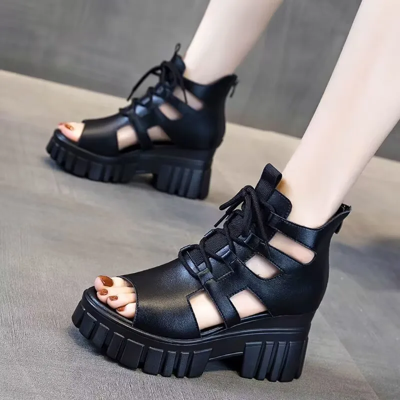 Hollowed-out Women Sandals Breathable Thin Roman Sandals for Women Thick Sole Beach Sandals Women High-heeled Platform Sandals