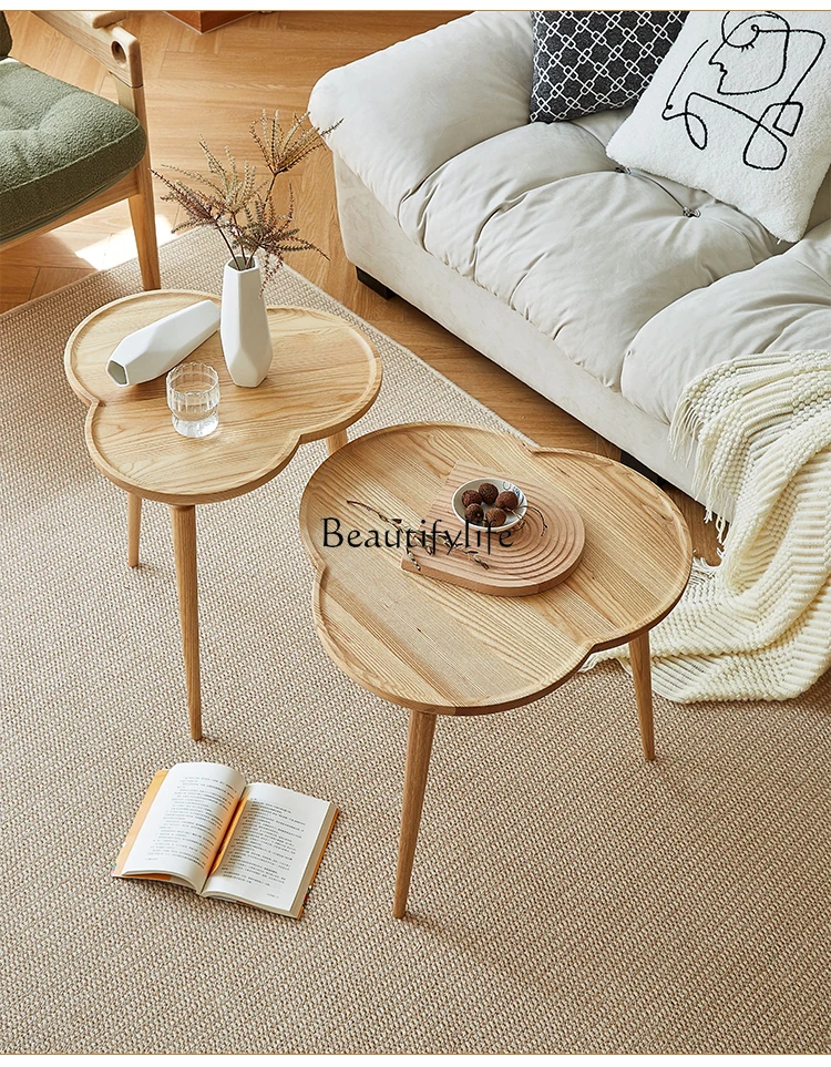 

Nordic Cloud Coffee Table Solid Wood round Living Room Home Movable Balcony Minimalistic