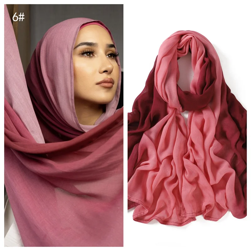 Women Big Size Gradient Cotton Rayon Crease Hijab Scarf Lady High Quality Wraps and Shawls Musulman Headband Islamic Turban