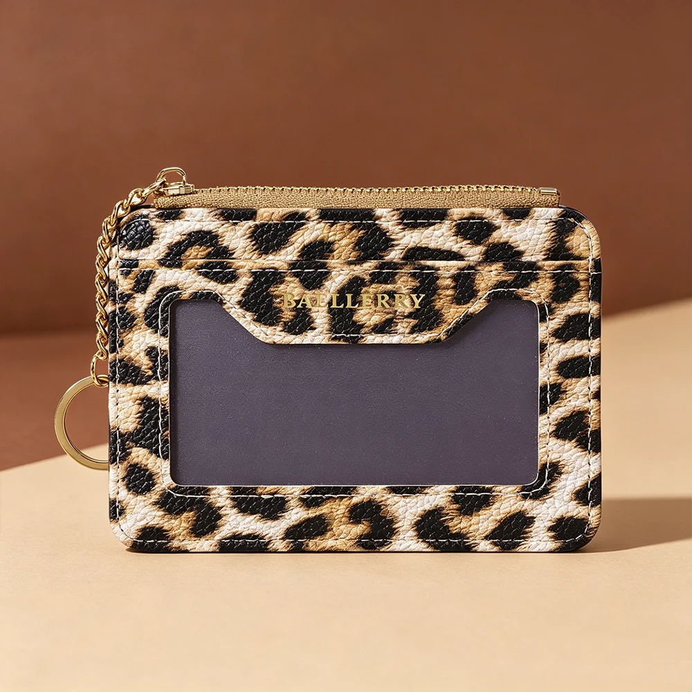 New Leopard Print Women's Short Wallet Simple Slim Card Holder Female Purses Zipper Coin Pocket Photo Holder Money Clip for Girl