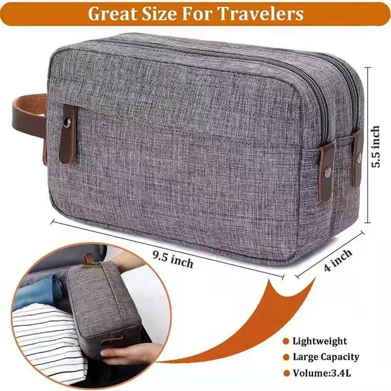 

Leather Handle Casual Canvas Cosmetic Case Travel Men Wash Shaving Women Toiletry Storage Waterproof Organizer Bag Make up