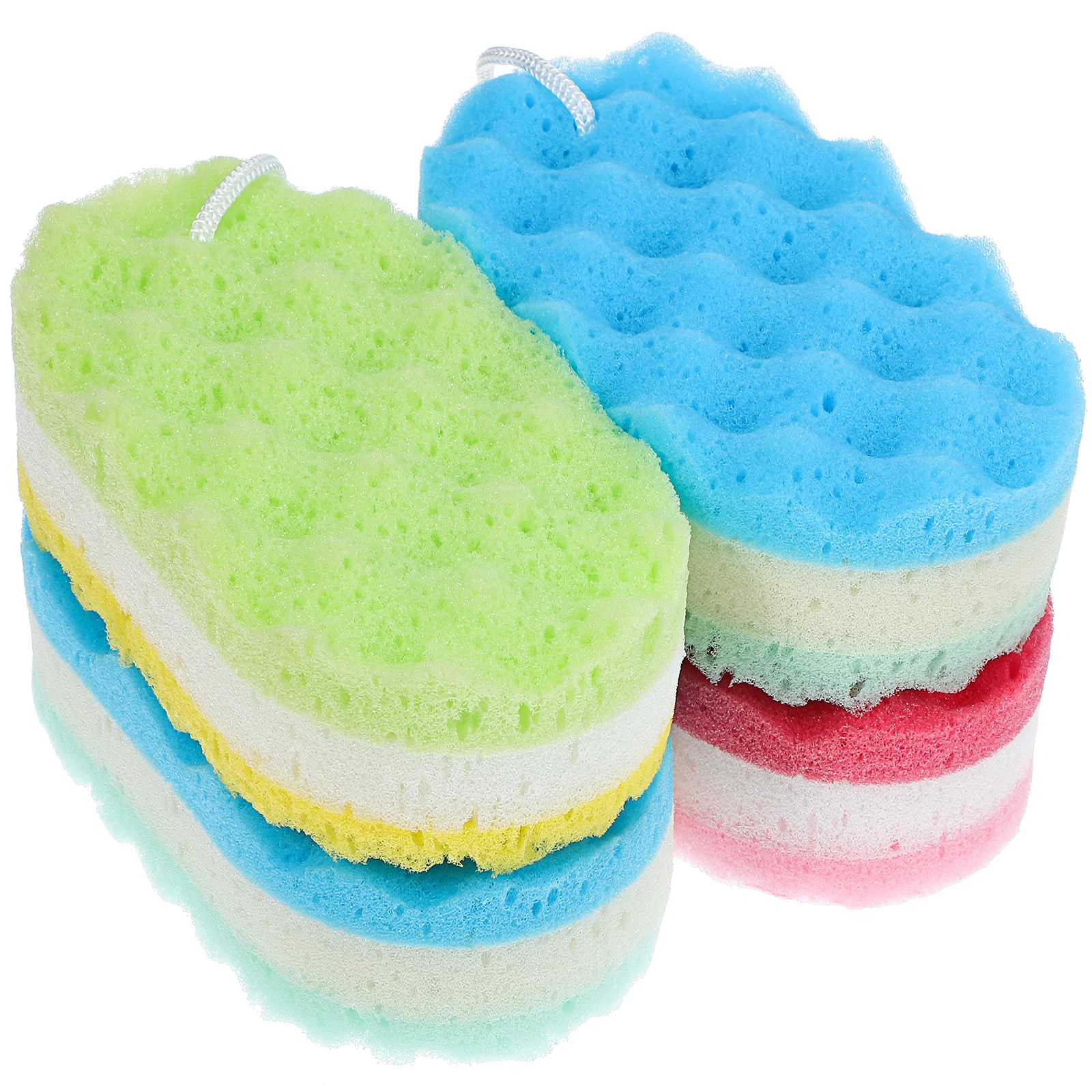 

4 pcs Shower Sponges Jumbo Size Multicolor Loofah Body Scrubber Exfoliating Sponge Easy Hanging Bright Colors Gentle Skin
