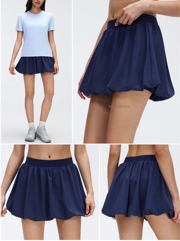 VITALINOVO Damen-Minirock, Skort, fließend, plissiert, hohe Taille, Rüschen, Tennisröcke für Damen, Blasensaum, sportlicher Skater, Golf – Detail 9
