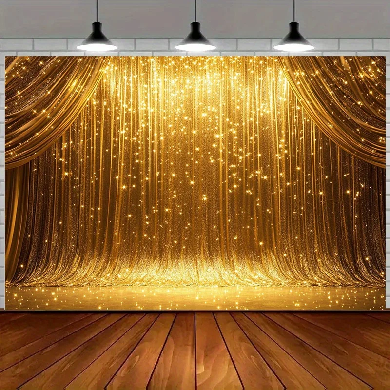 1-teiliger goldener glitzernder Sternenhimmel-Hintergrundstoff – strapazierfähiges Polyester, geeignet für Hochzeits- und Geburtstags-Fotokabinen