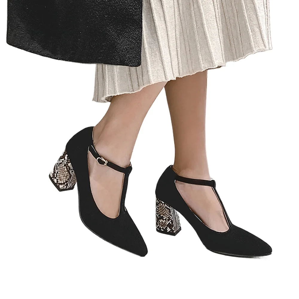 

Туфли-лодочки BLXQPYT с острым носком и Т-образным ремешком на массивном каблуке для женщин, туфли Мэри Джейн с каблуком под змеиную кожу, 4 цвета, большие размеры 32-54, 20-6