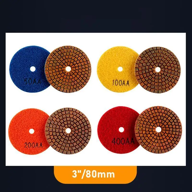 4PCS 3 Inch Diamond Metal Polishing Pads 80mm Wet Copper Bond Polish Pad for Granite Marble Concrete Floor Grinding Sanding Disc