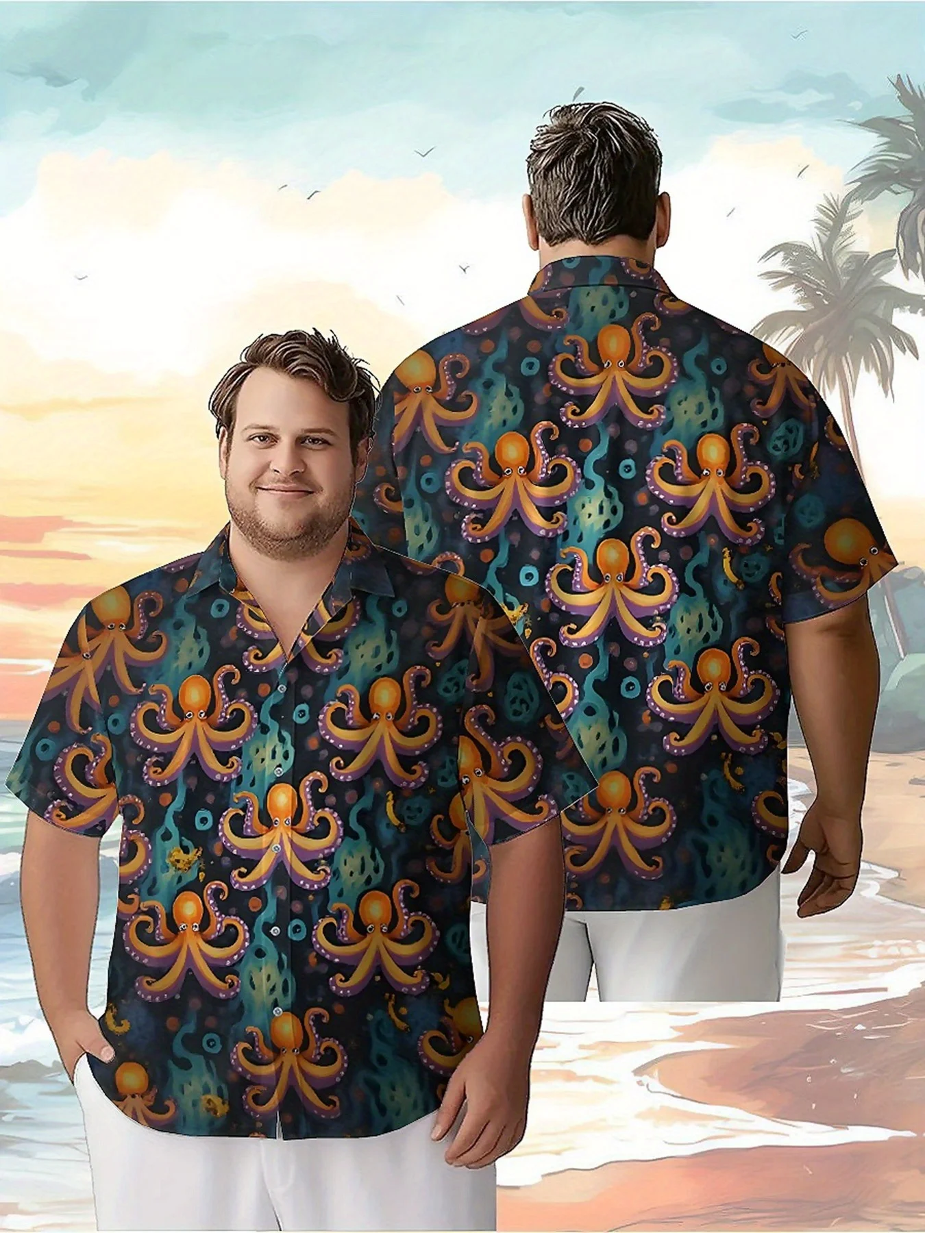 

Men's Plus Size Hawaiian Shirts Deep Sea Octopus Pattern, Unisex Aloha Shirts,New Summer Tops Tee,streetwear