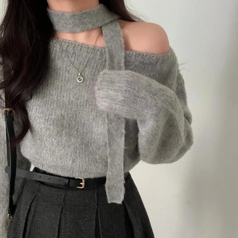 Slash Neck Roupas Feminina Off Shoulder Ropa Mujer Temperament 2024 Woman Tops Long Sleeve Sweater Gentle Moda Sueteres